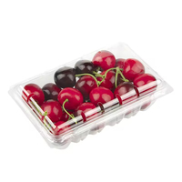 Boîte en plastique transparente PET RPET recyclable de 10 oz et 12 oz, barquette à clapet, plateau pour fruits frais, cerises, conteneur d'emballage avec trou