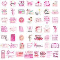 Nouveauté 2026 – 50 autocollants décoratifs écologiques en vinyle rose sur le thème de la foi biblique, Jésus, Dieu, chrétien, pour les fêtes
