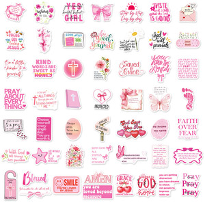 2026 Nuevo Paquete de 50 Pegatinas Decorativas Ecológicas de Vinilo Rosa con Temática Bíblica de Jesús, Dios y Fe Cristiana para Fiestas - Product Image 3