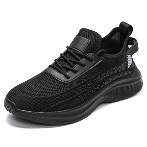 Zapatillas de running de talla grande y ajuste ancho, de tejido de una pieza, suaves, para jogging, Triple Black, para uso diario, caminar y gimnasio. - Product Image 1