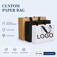 Sacs shopping en papier personnalisés avec logo, sacs cadeaux en papier d'art blanc de luxe, poignée en ruban satiné, sac shopping pliable