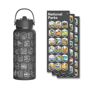 Customized Full Engraved 32oz Travel Water Bottle With Waterproof Stickers And Straw Lid