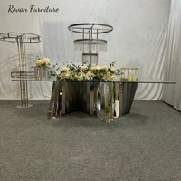 Table de salle à manger de mariage en acier inoxydable argenté de haute qualité de luxe avec plateau en verre trempé