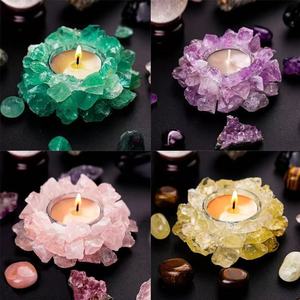 Wholesale Natural Healing <b>Crystal</b> Candle Holder <b>Raw</b> Amethyst Fluorite Rose Quartz Tea Light Candlestick Table Home Decor Gift - Product Image 2