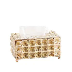 Luxury Rectangular Crystal Tissue Box Cover Embossed Decorative Toilet Car Tissue Holder Modern Home Living Room Tissue Box