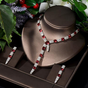 Hibride Nigeria 2 Stuks Ketting En Oorbel Set Voor Vrouwen Bruids Bruiloft Aaa Zirkonia Groene Kleur Sieraden Set Bijoux N-1013 - Product Image 1