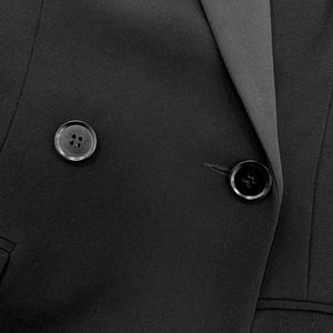 Vêtements pour femmes, blazer long pour femmes, élégant, col en V, manteau long noir avec fermeture à double boutonnage et ourlet évasé - Product Image 5