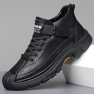 Bottes de randonnée en cuir pour hommes, bout rond, semelle extérieure en caoutchouc, semelle intermédiaire en EVA, amorties, chaussures de marche d'automne pour l'extérieur - Product Image 1