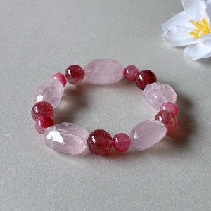 Low MOQ OEM ODM Pink Crystal Matching Set Natural Rose Strawberry Quartz <b>Beaded</b> <b>Bracelet</b> Necklace Women Gift Jewelry Wholesale - Product Image 4