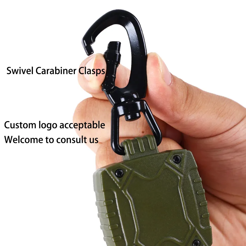 Изготовленный на заказ пластиковый прочный тактический выдвижной металлический брелок для ключей держатель значков с 360 поворотными крючками