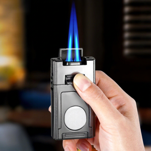 Multi Functional Cigar <b>Lighter</b> Dual Flame <b>Windproof</b> Alloy Body with Cutter and Punch Portable JOFI JT-OB2 - Product Image 1