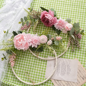 Guirlande de fleurs artificielles Dahlia Pivoine en tissu tressé plastique pour mariage et décoration murale CF01359A - Product Image 1