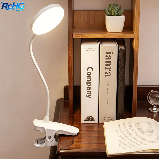 Portable Reading Lamp Clip on Book Light USB Charging Brightness Adjustable White Led Table Lamp Night Reading Light Beside Lamp