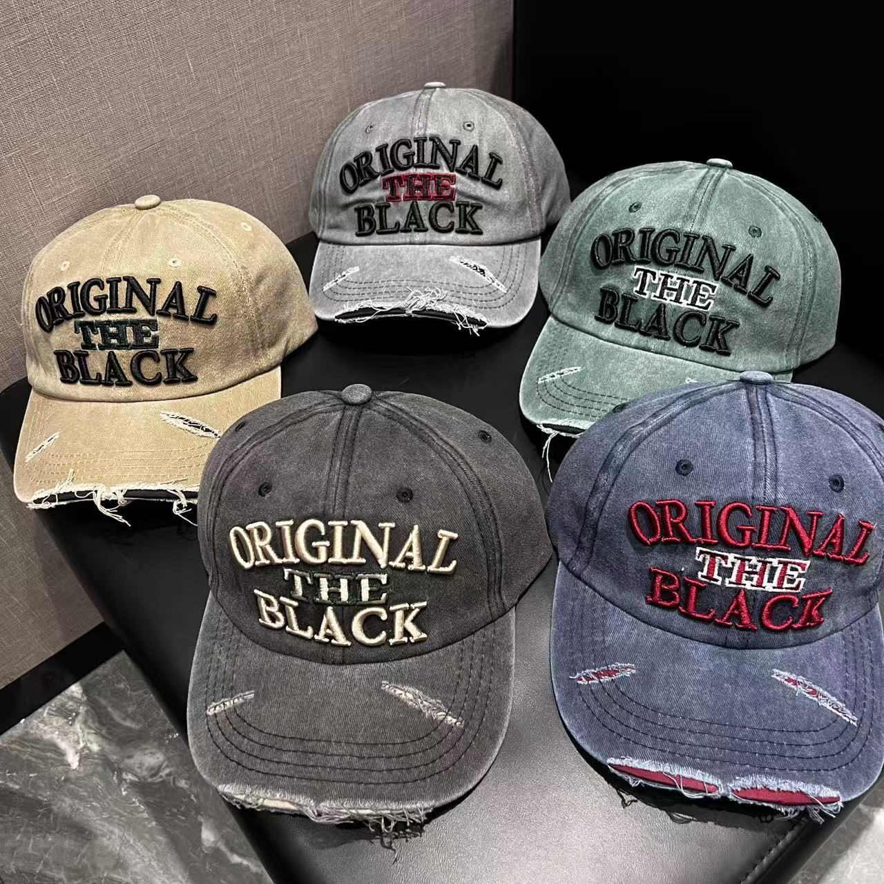 Distressed Washed Denim Baseball Cap Women Letter 