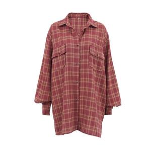 2025 otoño <span class=keywords><strong>mujer</strong></span> Casual suelta <span class=keywords><strong>camisa</strong></span> de manga larga Retro americano rojo escocés Plaid diseño antiguo algodón conejo poliéster - Product Image 5