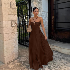 <span class=keywords><strong>Abito</strong></span> Lungo da Donna <span class=keywords><strong>Plissettato</strong></span> Estivo con Allacciatura al Collo Blu 2025 Moda Mare Senza Maniche e Schiena Scoperta a Linea ad A - Product Image 4