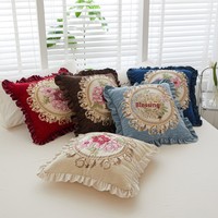 Chenille Gewebtes Waschbares Gerüschtes Großes Quadratisches Kissen Sofa-Rückenkissen Chinesischer Klassischer Stil Pflanzenmotive