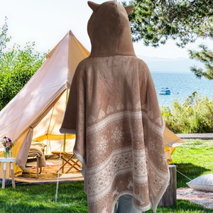 New Arrival Christmas Patterned Quilted for Wearable Throw Flannel <strong>Hoodie</strong> with Heads Foxes for Adults Kids - Product Image 5