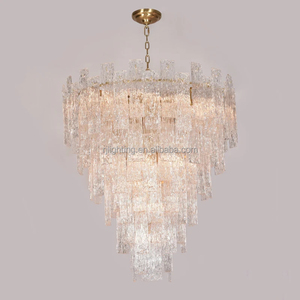 Lámpara de Techo Redonda LED de Estilo Moderno para Sala de Estar, Lámpara de Araña de Cristal de Murano en Cascada Giovanni, para Colocar Sobre la Mesa de Comedor - Product Image 1
