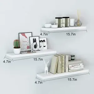 3 개의 떠 다니는 선반 팩 흰색 떠 다니는 선반 벽 홈 장식 나무 선반 단위 벽걸이 형 - Product Image 6