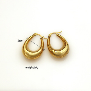 Oval Hollow Titanium Steel Hoop Earrings U Shaped Gold Unisex Everyday Wear Geometric Design - Product Image 4