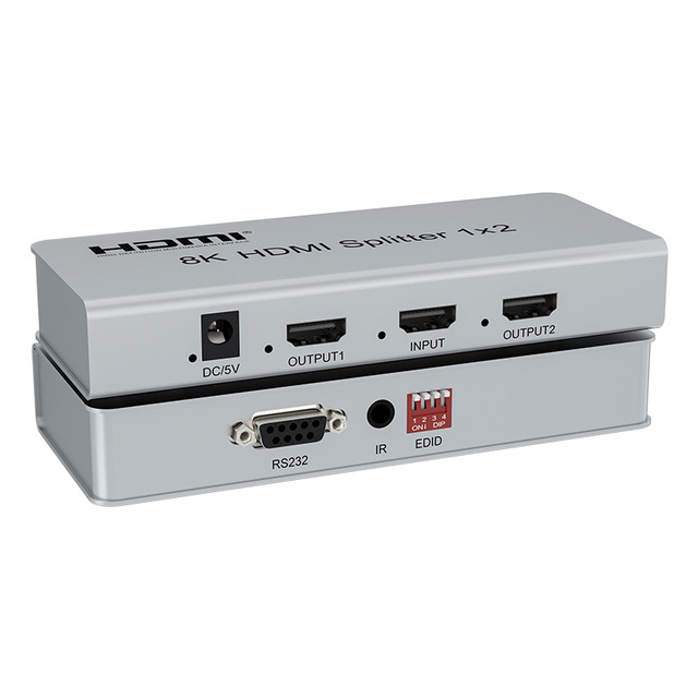 8K HDMI Splitter 1x2 7680X4320/60Hz with Wireless EDID Mini System 1 in 2 Out HDMI Splitter Supports IR CEC