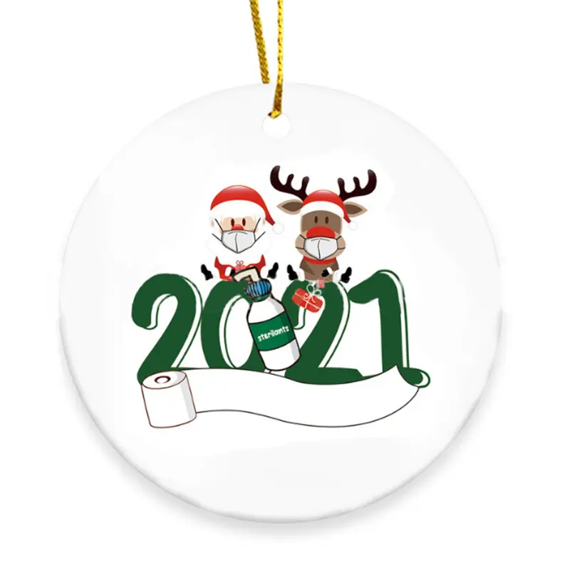 2021 Christmas Decoration Sublimation Blanks Ceramic Hanging Ornament Plates For Tree and Home