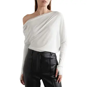 बुनाई निर्माता 2024 कस्टम कपास महिलाओं के स्वेटर गर्मियों में हल्के पतले काले सफेद एक कंधे के साथ