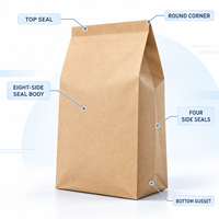 Sachet personnalisé en papier kraft sans fenêtre, scellé sur huit côtés, pour mélange de poudre à pâtisserie, pour la vente au détail et en gros