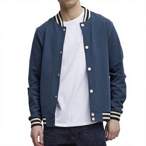 Veste de sport bleue pour homme, coupe classique, couleur unie, col rabattu, polyester et coton, style décontracté d'automne, fermeture à boutons - Product Image 1