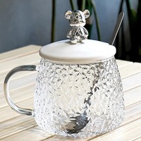 Tasse créative à motif martelé, esthétique, mignonne, en forme d'ours, simple, pour la maison ou le bureau, avec couvercle et cuillère, résistante aux hautes températures