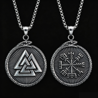 Collier Pendentif Boussole Viking Nordique Vegvisir, Amulette Vintage Punk en Acier avec Serpent Ouroboros et Valknut, Bijoux pour Hommes, Accessoires en Tissu
