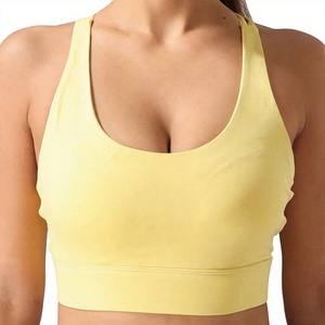 Women's Yellow <b>Racerback</b> Sports <b>Bra</b> Scoop Neck Medium Support Breathable Seamless Yoga Top Solid Color Sports <b>Bra</b> - Product Image 1