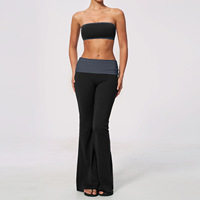 Ensemble de yoga bandeau effet seconde peau color block, taille haute, effet ventre plat, séchage rapide, effet push-up fessier, taille élastique, coupe évasée, pour la gym et l'entraînement