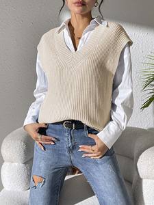Stock Ingrosso Autunno Casual Maglia Canotta Scollo a V Abbigliamento <span class=keywords><strong>Donna</strong></span> Top Maglioni Tinta Unita Senza Maniche Gilet <span class=keywords><strong>Donna</strong></span> Pullover Top - Product Image 4