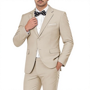 Trajes de negocios de 2 piezas para hombre, elegantes, lisos, de corte ajustado, con botonadura sencilla, transpirables, con cierre de botón, conjunto de blazer y pantalones para fiesta - Product Image 2