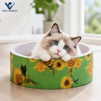 Arbre à chat en carton style peinture à l'huile avec design antidérapant durable, coussin et panier remplaçables, style moderne pour usage intérieur