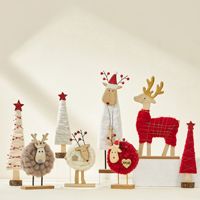 Ensemble d'ornements de Noël en feutre de laine nordique faits à la main, avec base en bois, pour table, écologiques, vente en gros