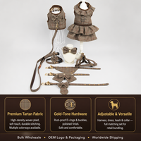 Ensemble de promenade universel populaire pour animaux de compagnie : Harnais gilet à motif écossais avec laisse, pour usage extérieur toutes saisons, pour petits chiens et chats