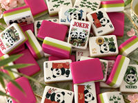 Cadeau d'entreprise personnalisé, jeu de tuiles de mahjong américain Panda, 160 pièces en acrylique, bambou cerisier gravé, avec tapis