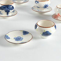 Taza de Café de Cerámica con Diseño Floral Pintado a Mano, con Platillo a Juego, Linda Taza de Té Redonda para Cafetería, B&B, Restaurante