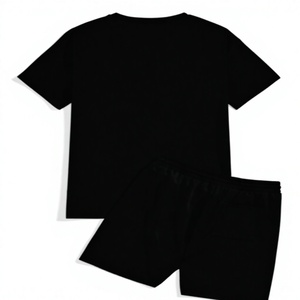 Men's Casual Summer T-Shirt <b>Set</b> Black Cotton Crew Neck <b>Knitted</b> Shorts Breathable Streetwear Outfit Los Angeles Print - Product Image 2