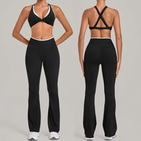 Ensemble de yoga respirant pour femmes QS8081, 2 pièces, soutien-gorge de sport rembourré, leggings évasés, vêtements de sport, vêtements de yoga
