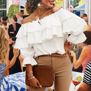 Blusa Casual de Gasa Multicapa para Mujer, Diseño Holgado de Media Manga con Tirantes Elásticos y Volantes, Estilo Dulce de Verano - Product Image 2