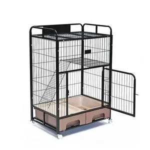 Kandang Anjing Logam Multi-Ukuran Grosir dengan Roda, Kandang Anjing Mewah Bertingkat Dua Model Kotak untuk Dalam Ruangan - Product Image 3