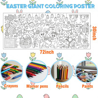 Nappe géante à colorier Joyeuses Pâques 30"x72" – Poster à colorier Lapin et Œuf de Printemps pour activités artistiques de peinture et dessin DIY