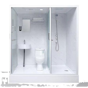 Salle de bain intégrée tout-en-un, étanche, isolée, avec toilettes rectangulaires coulissantes, style ouvert, douche carrée complète pour - Product Image 2