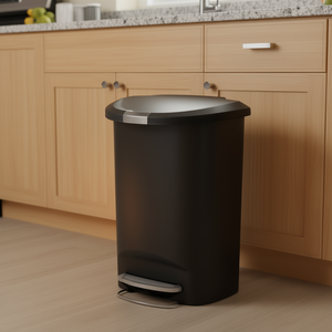 Poubelle semi-ronde en plastique 50L noire pour cuisine, design minimaliste autoportant - Product Image 2
