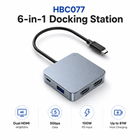 Base de Conexión USB-C 6 en 1 con Doble Salida 4K+60Hz para Carga PD de 100W, 3 Puertos USB 3.0, Carcasa de ABS, en Stock