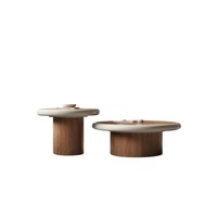 Ensemble de 2 tables basses rondes en noyer de luxe moderne avec base sur piédestal, combinaison pour salon, bureau à domicile, meubles